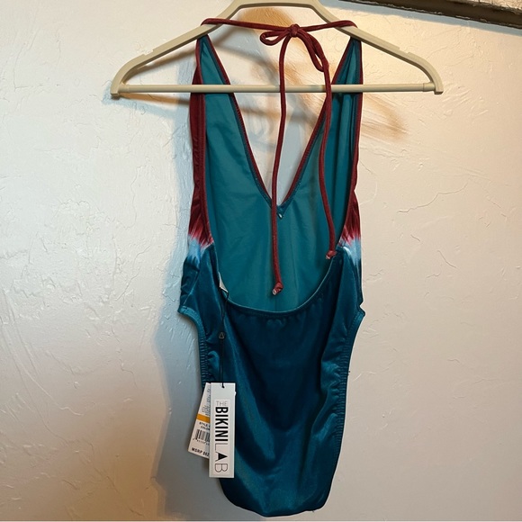 NWT The Bikini Lab Dip Dye Plunge Neck One-Piece Swimsuit in Teal Size S - Picture 7 of 10